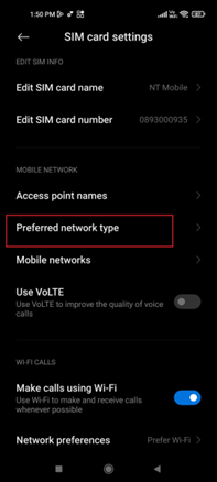 NT Setting Android Wifi Calling VoWifi